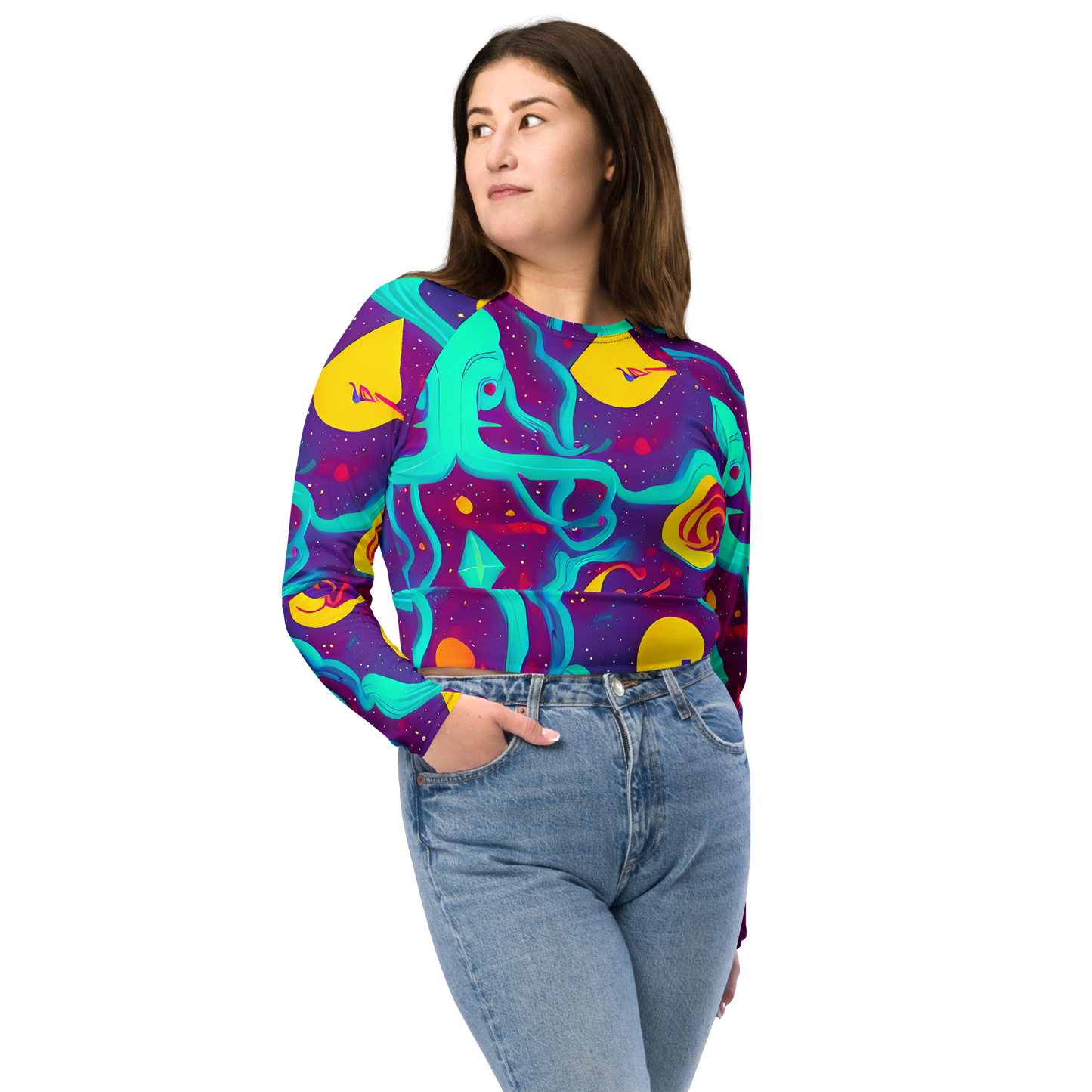 Long Sleeve Crop Top - Cosmic Current