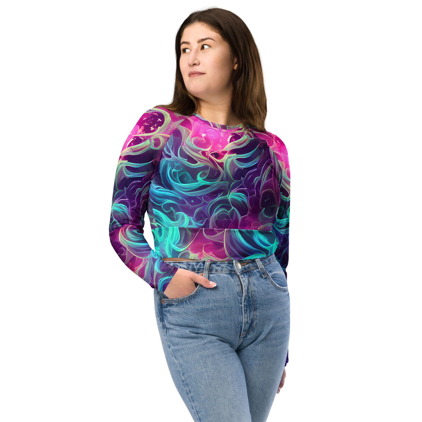 Long Sleeve Crop Top - Galactic Bloom