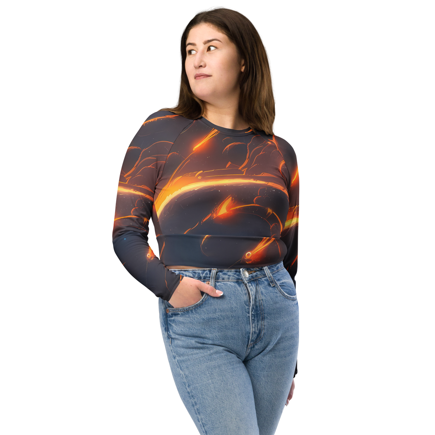 Long Sleeve Crop Top - Inferno Spirals