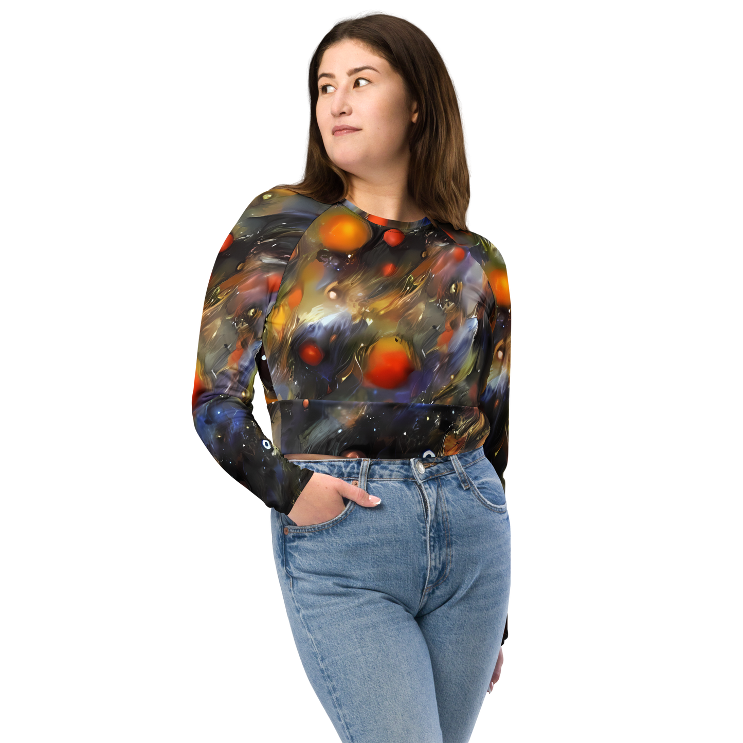 Long Sleeve Crop Top - Brushstroke Blaze