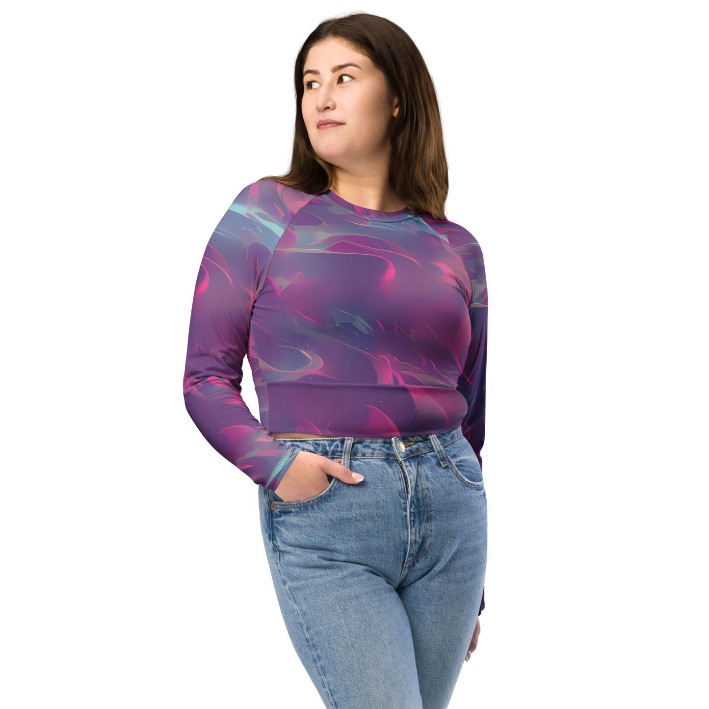 Long Sleeve Crop Top - Dreamscape Swirl