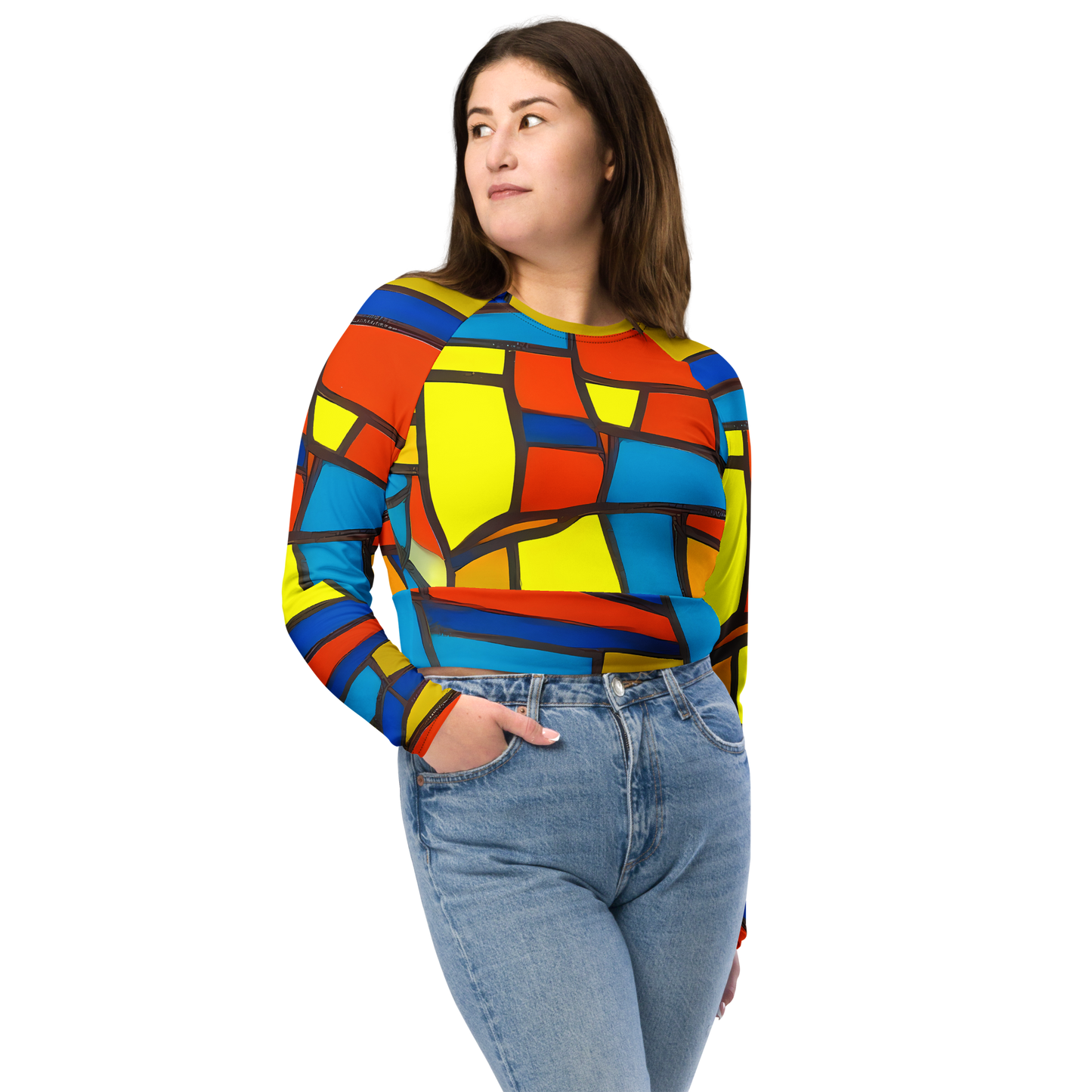 Long Sleeve Crop Top - Mondrian Mesh