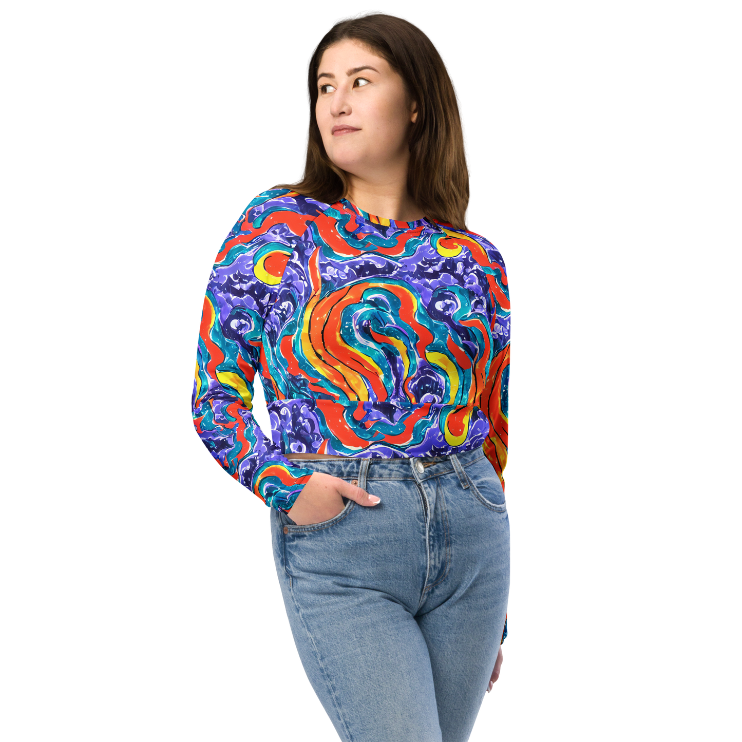 Long Sleeve Crop Top - Galactic Waves