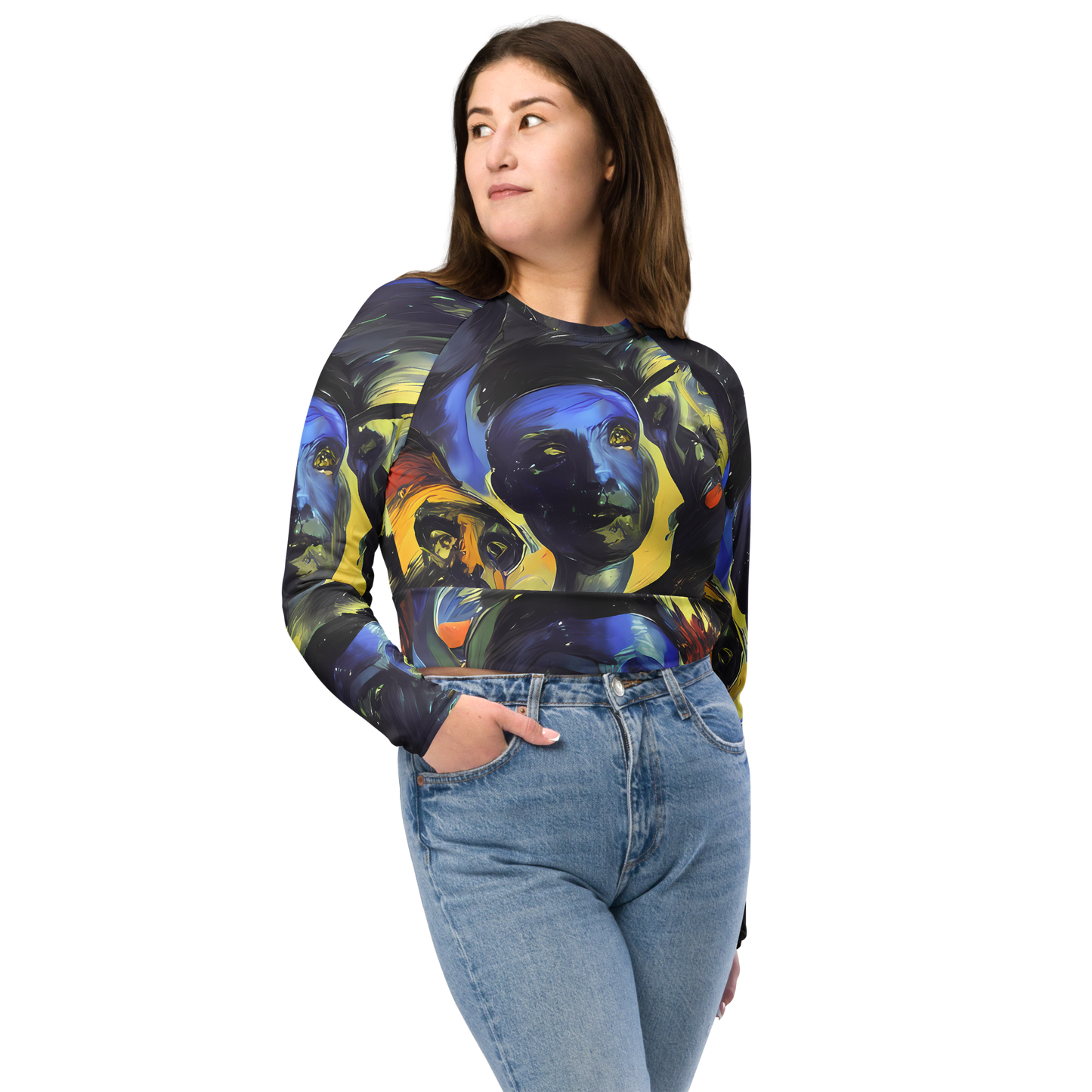 Long Sleeve Crop Top - Cosmic Visages