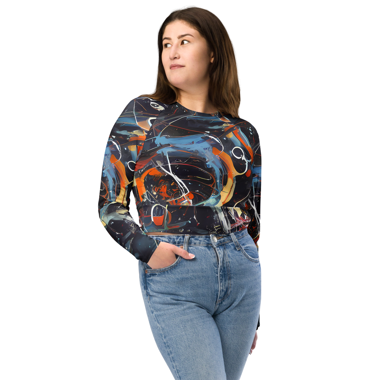 Long Sleeve Crop Top - Neo-Splash Labyrinth