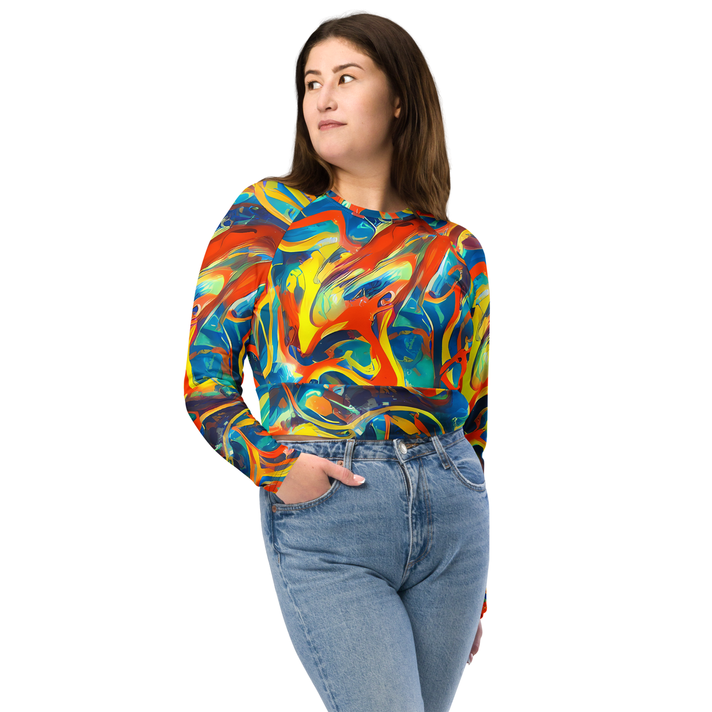 Long Sleeve Crop Top - Chromatic Fusion