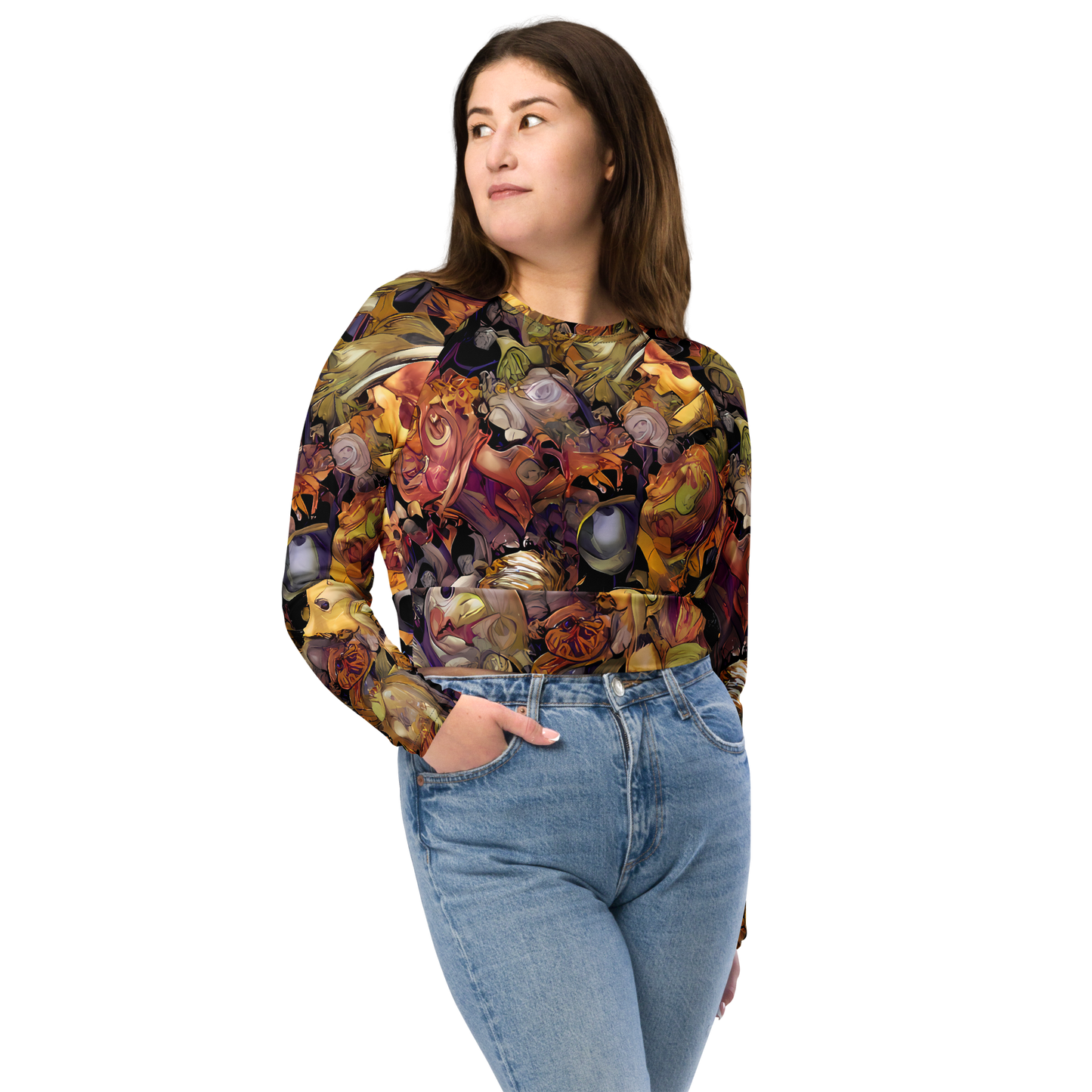 Long Sleeve Crop Top - Arcimboldo Abundance