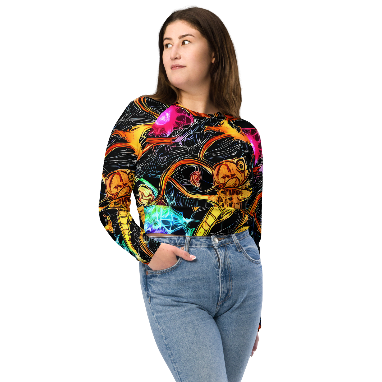 Long Sleeve Crop Top - Psychedelic Pulsar