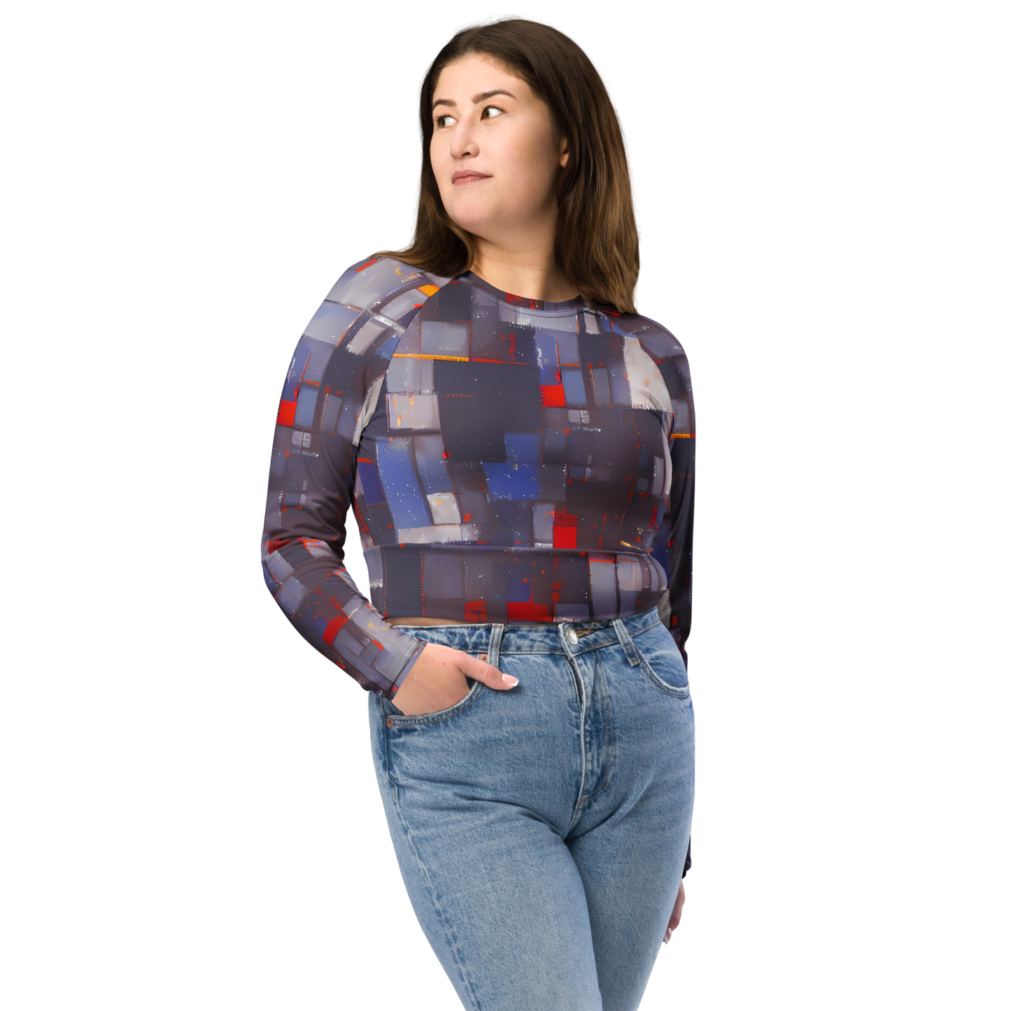 Long Sleeve Crop Top - Cubist Rhythm