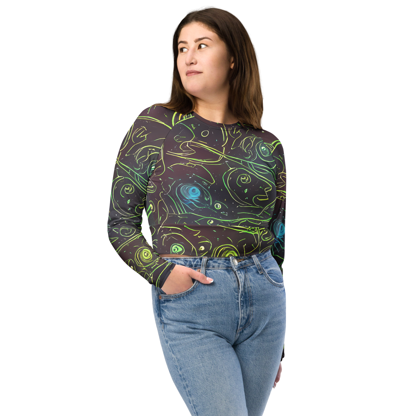 Long Sleeve Crop Top - Starfield Scrolls