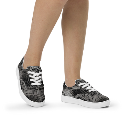 Women's Lace-Up Canvas Shoes - Monochrome Mesh