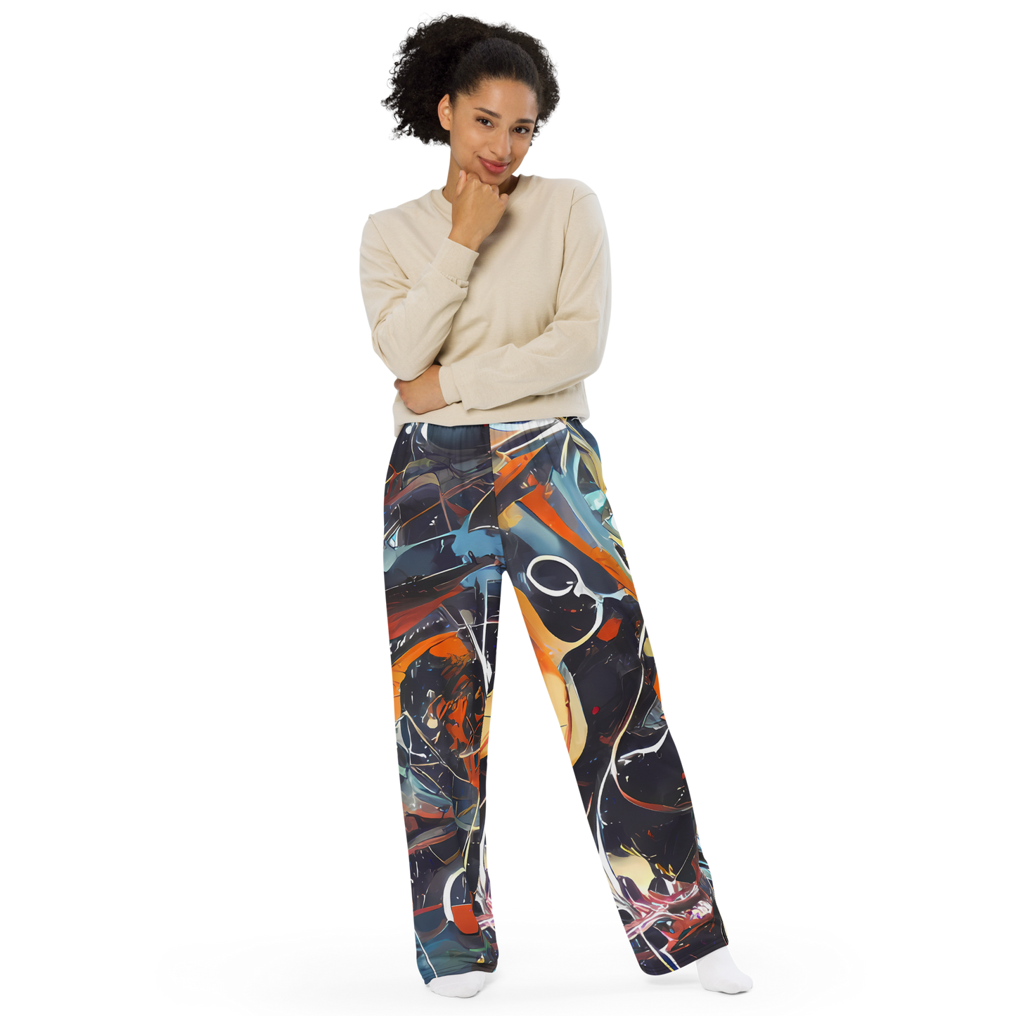 Wide-Leg Pants - Neo-Splash Labyrinth