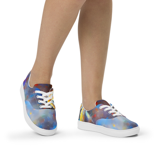 Women's Lace-Up Canvas Shoes - Impressionist Drift