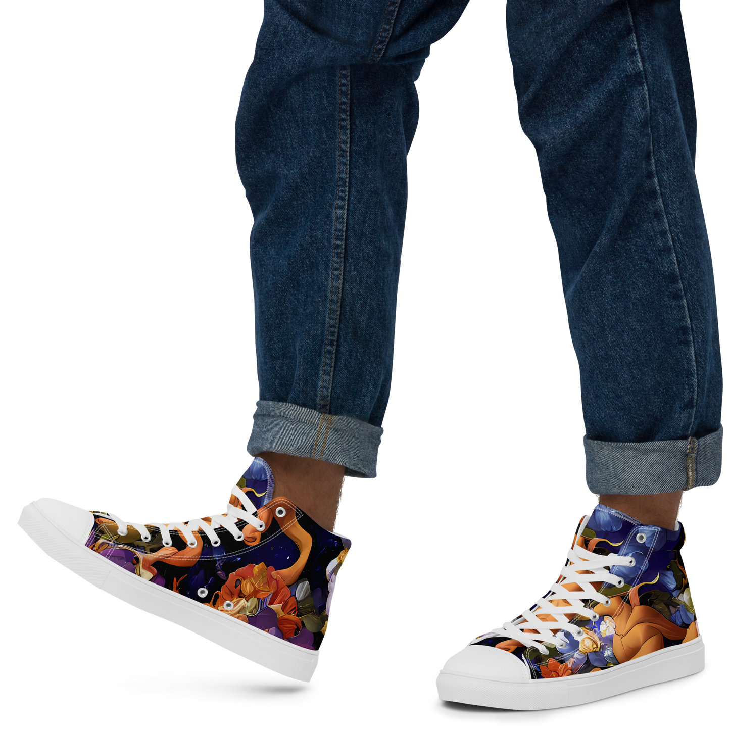 Men's High Top Canvas Shoes - Blooming Cosmos