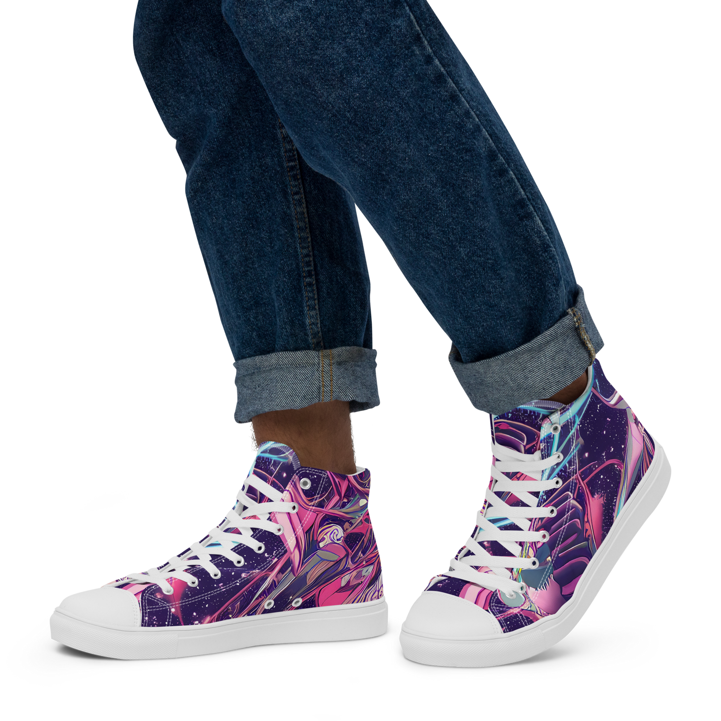 Men's High Top Canvas Shoes - Neo-Tokyo Twirl