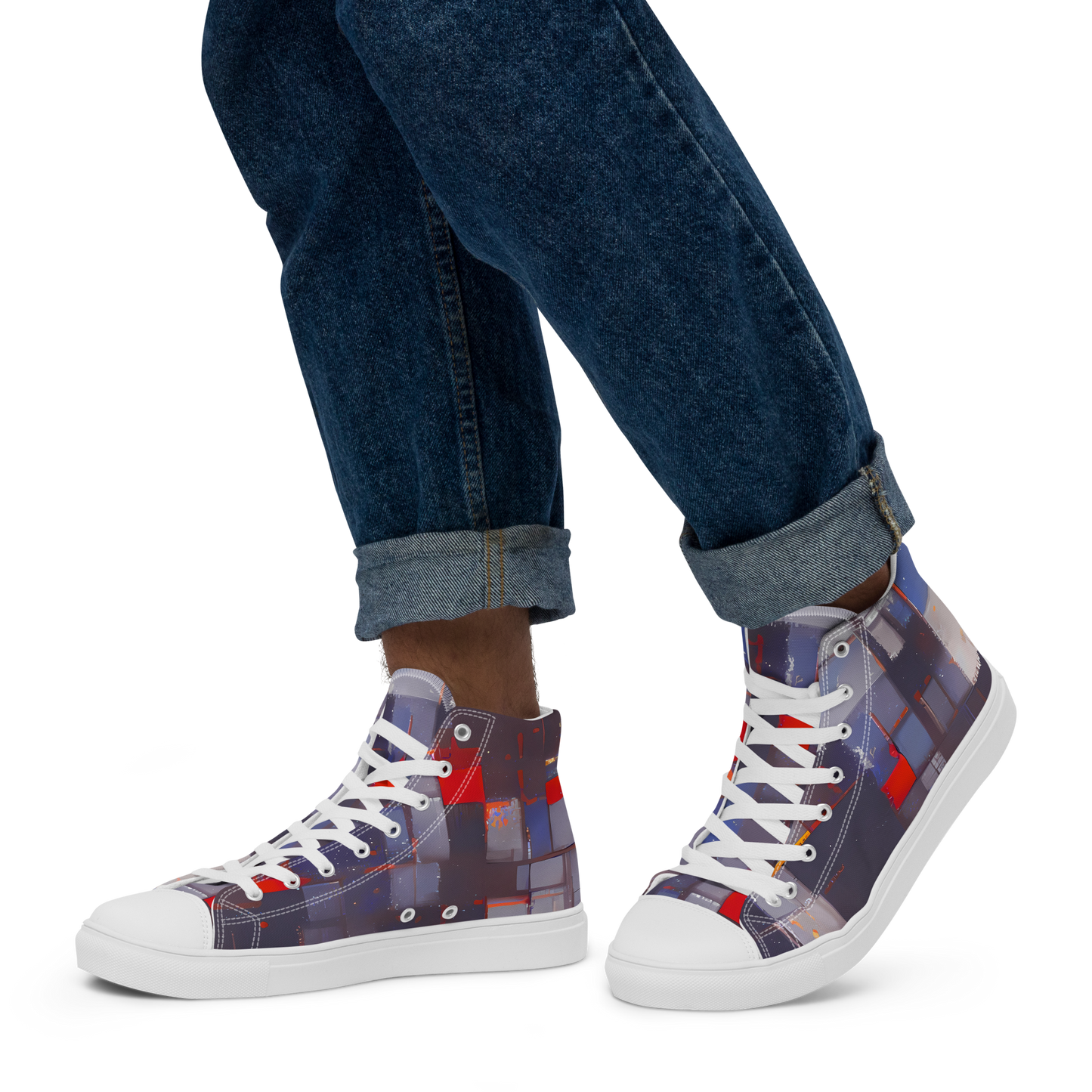 Men's High Top Canvas Shoes - Cubist Rhythm