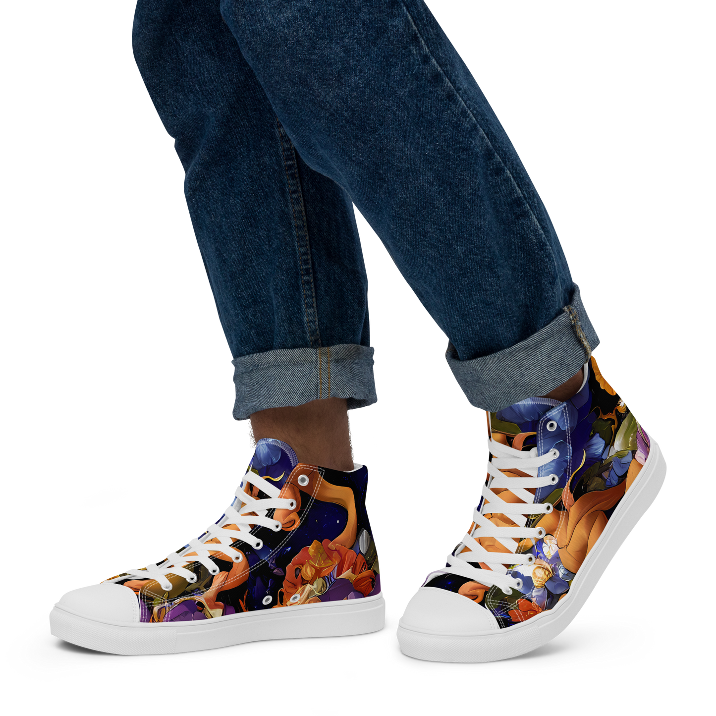 Men's High Top Canvas Shoes - Blooming Cosmos