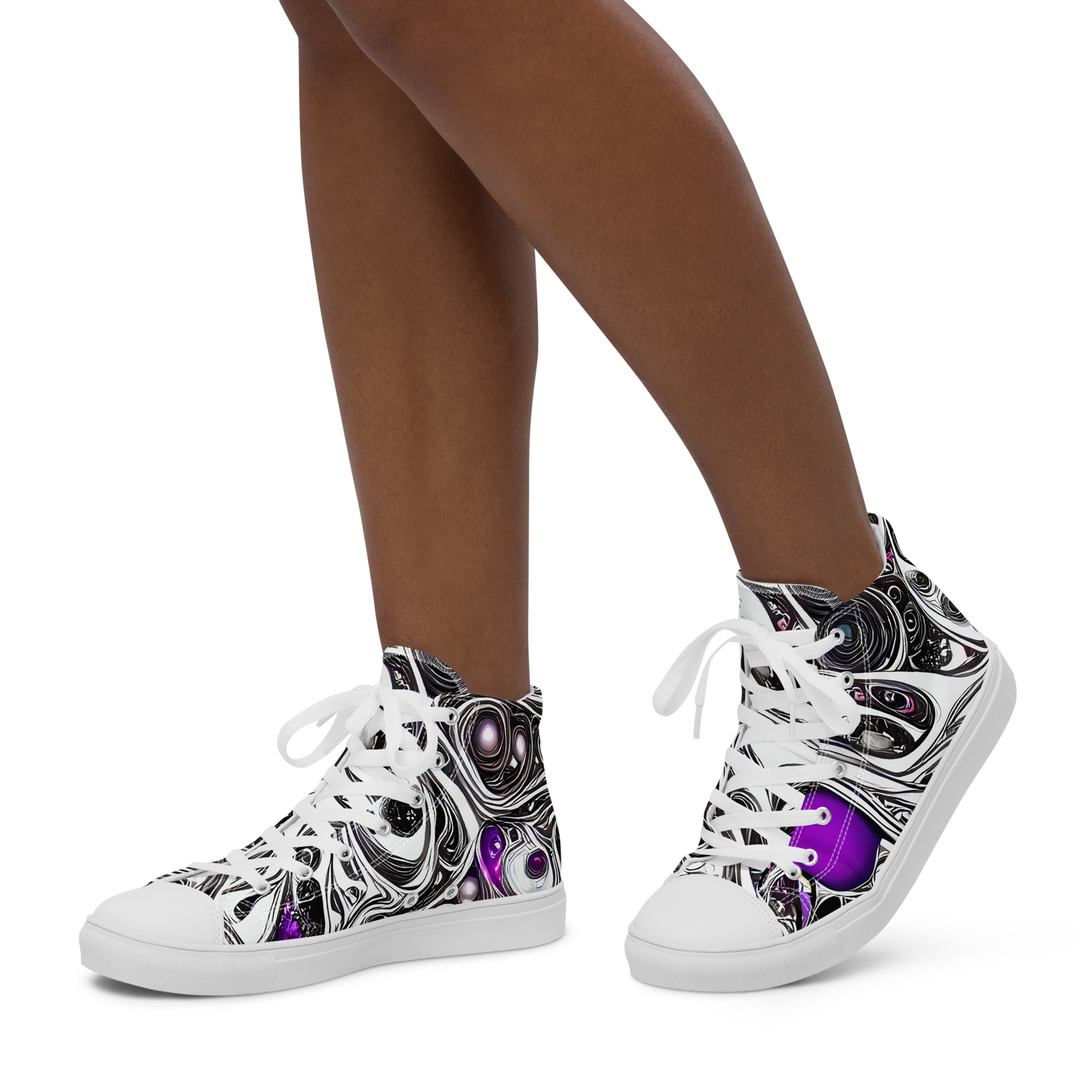 Women's High Top Canvas Shoes - Neo-Noir Waves