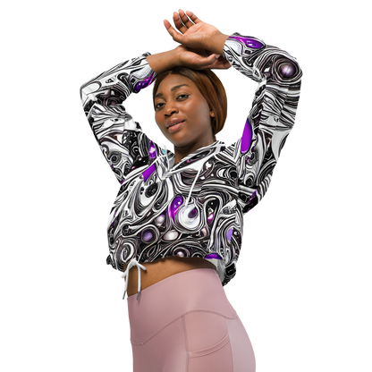 Women's Cropped Windbreaker - Neo-Noir Waves