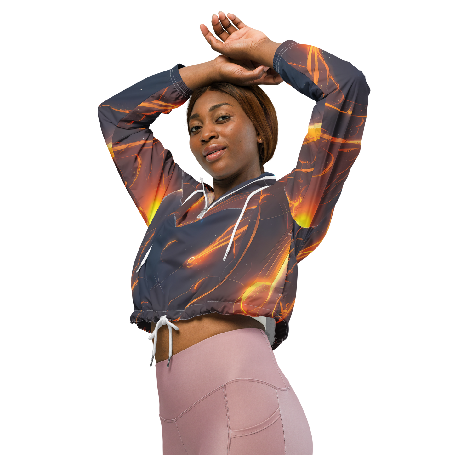 Women's Cropped Windbreaker - Inferno Spirals