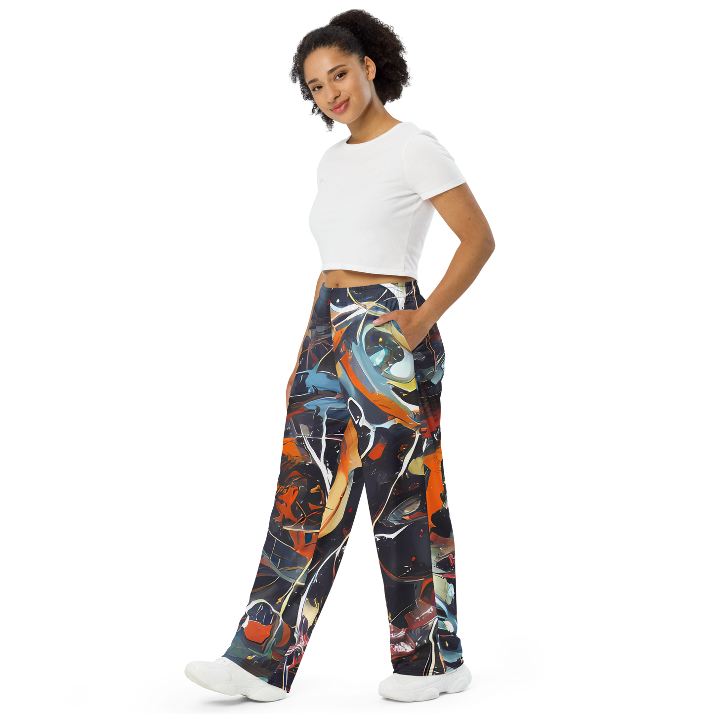 Wide-Leg Pants - Neo-Splash Labyrinth