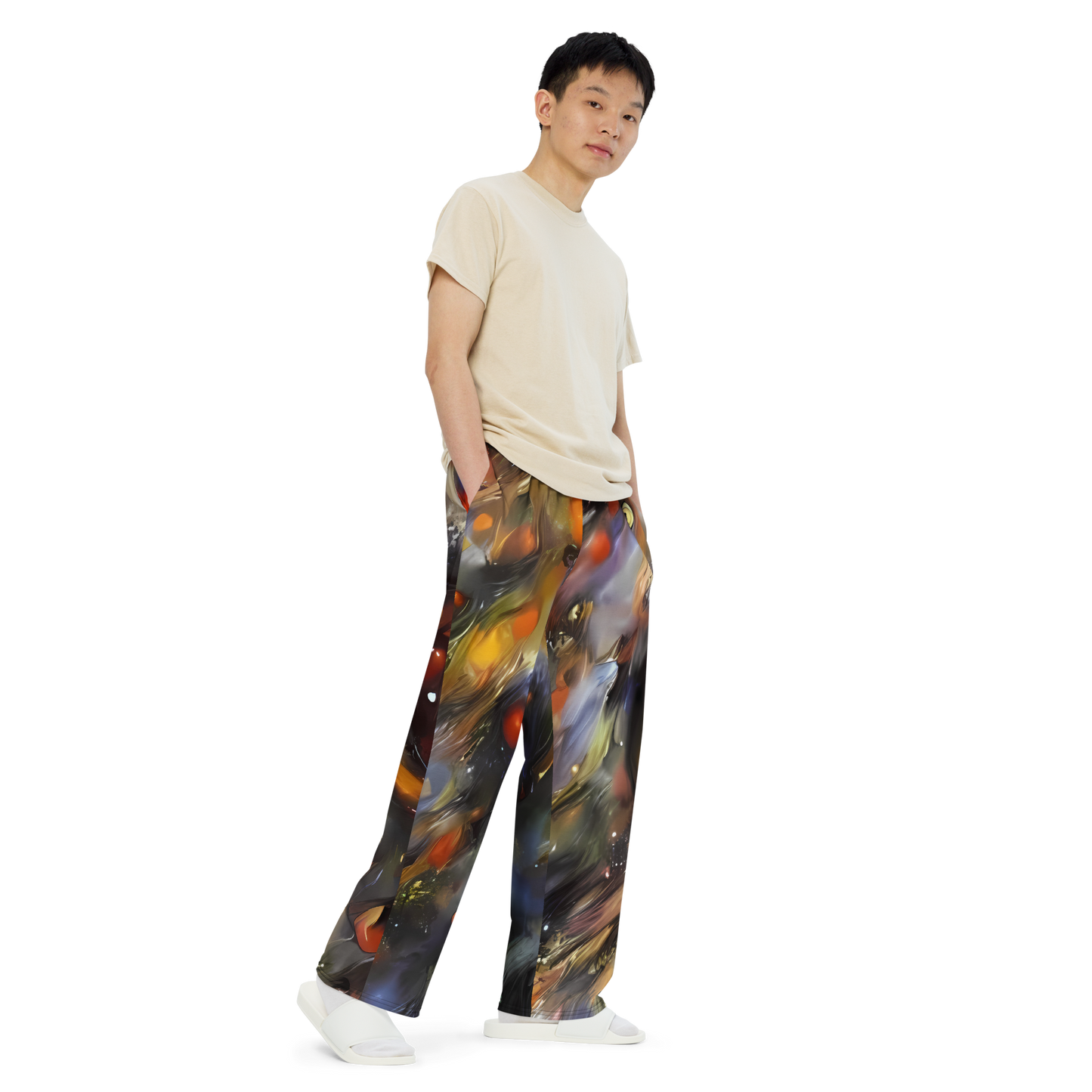 Wide-Leg Pants - Brushstroke Blaze