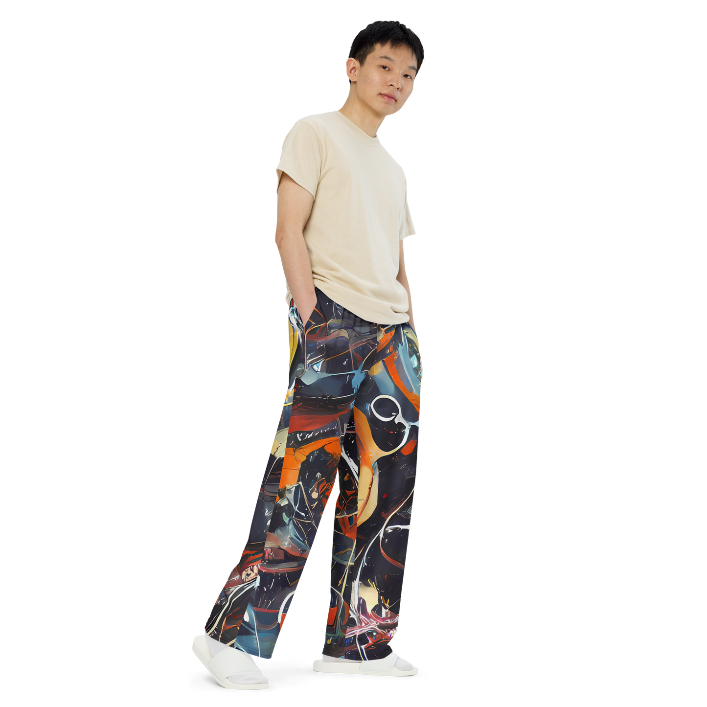 Wide-Leg Pants - Neo-Splash Labyrinth