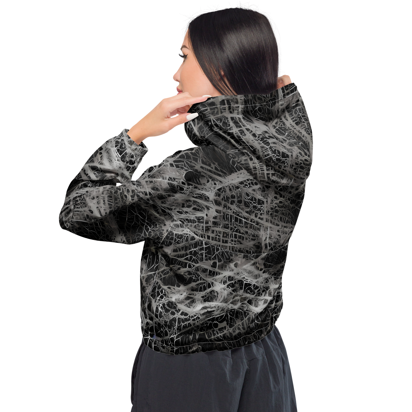 Women's Cropped Windbreaker - Monochrome Mesh