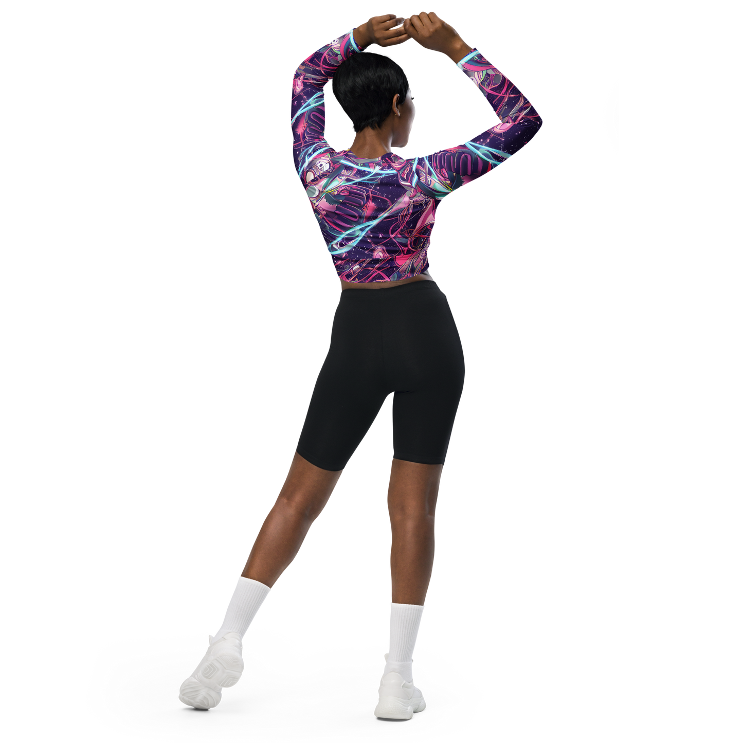 Long Sleeve Crop Top - Neo-Tokyo Twirl