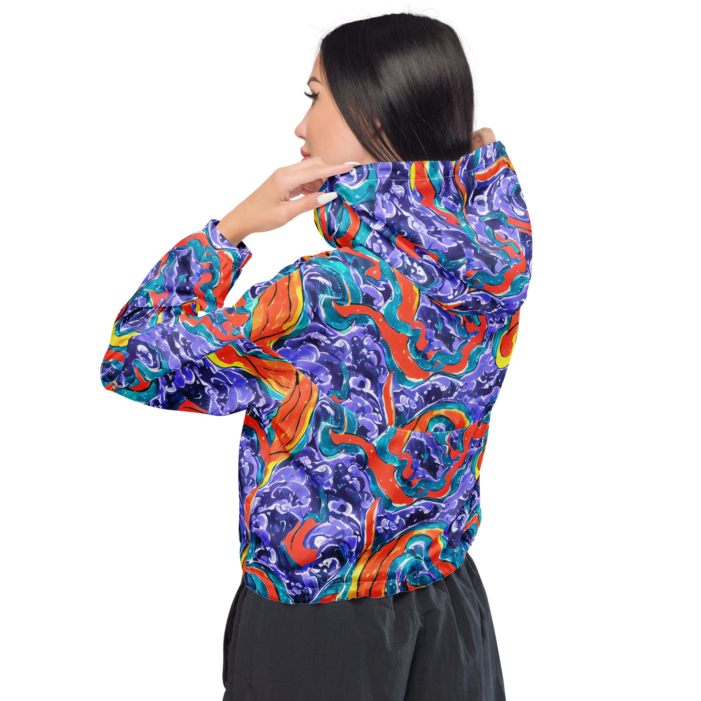 Women's Cropped Windbreaker - Galactic Waves