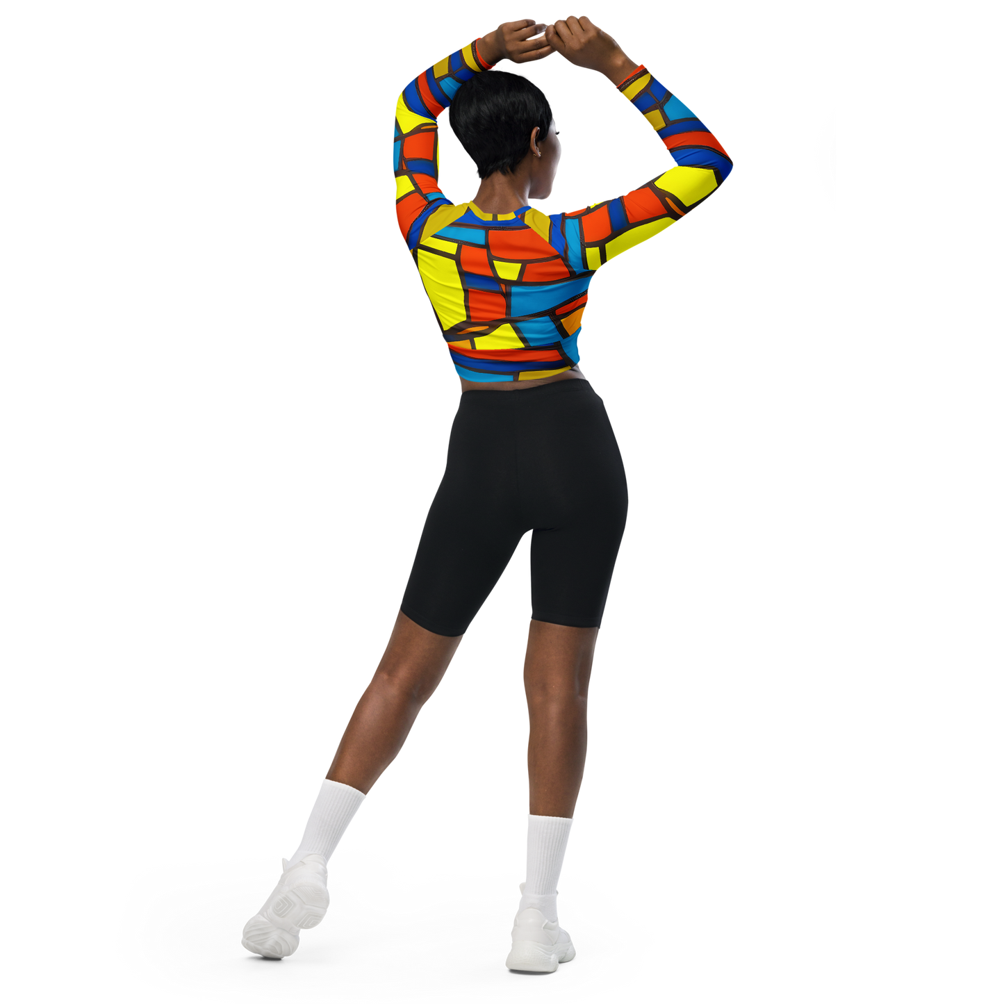 Long Sleeve Crop Top - Mondrian Mesh