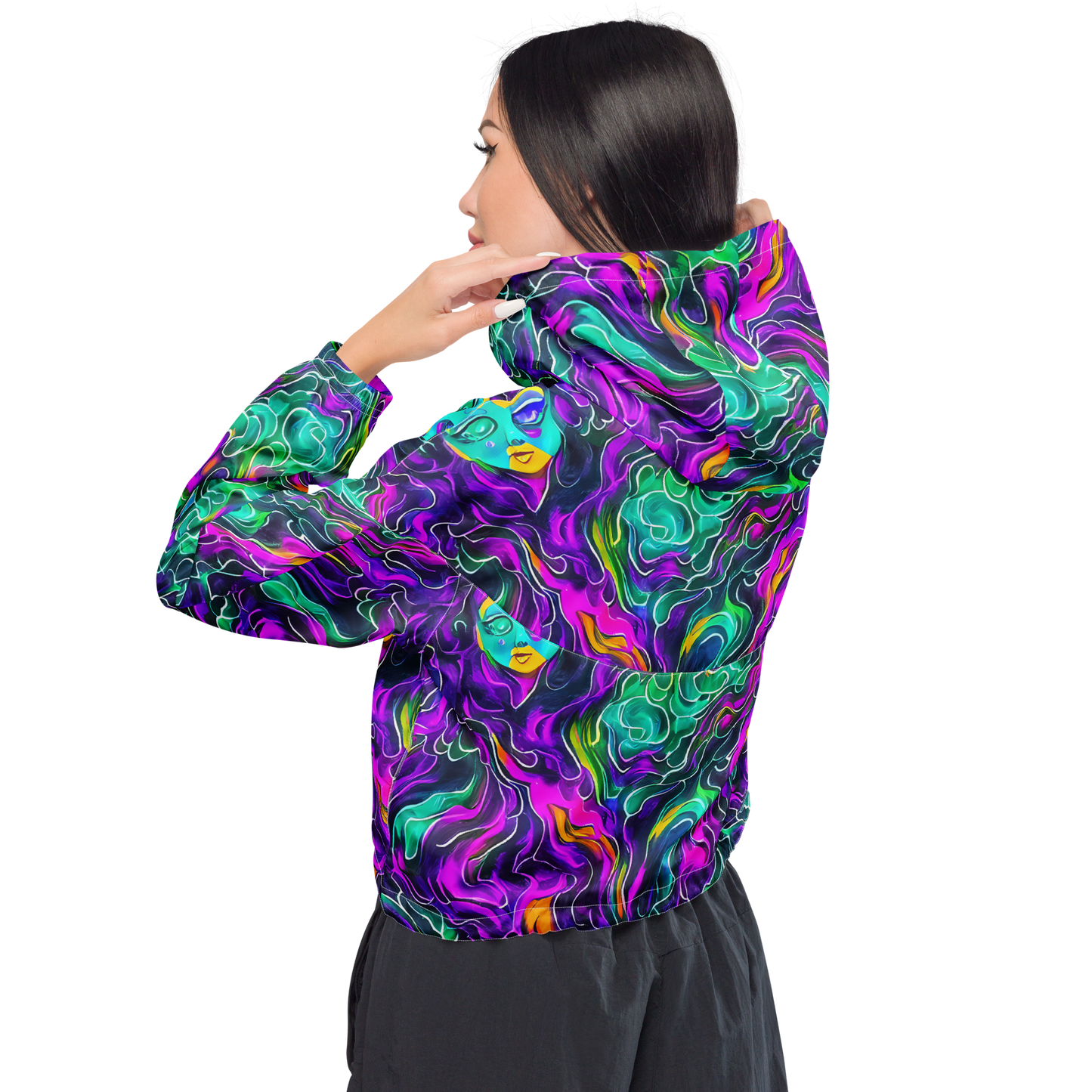 Women's Cropped Windbreaker - Vortex Dream