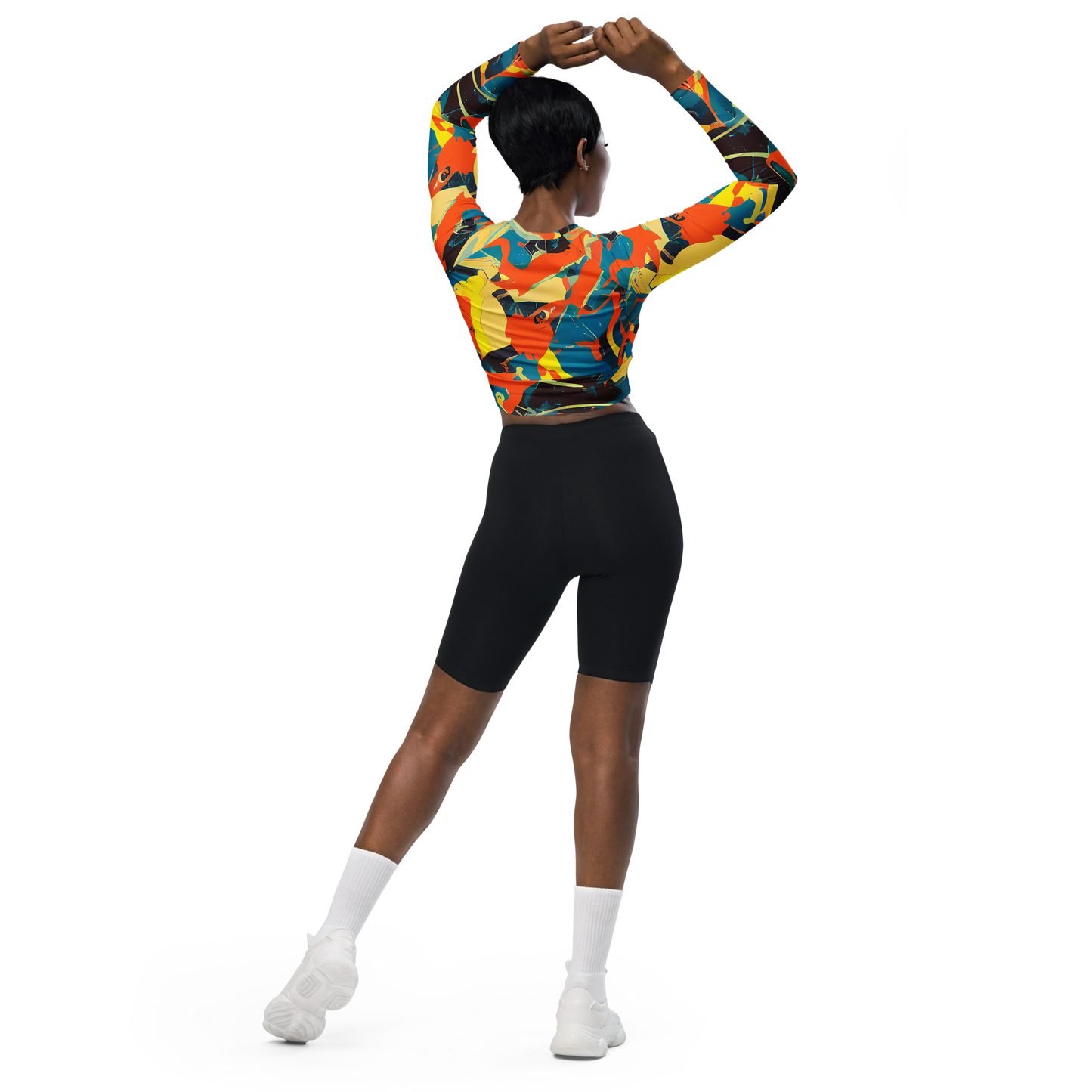 Long Sleeve Crop Top - Abstract Tango