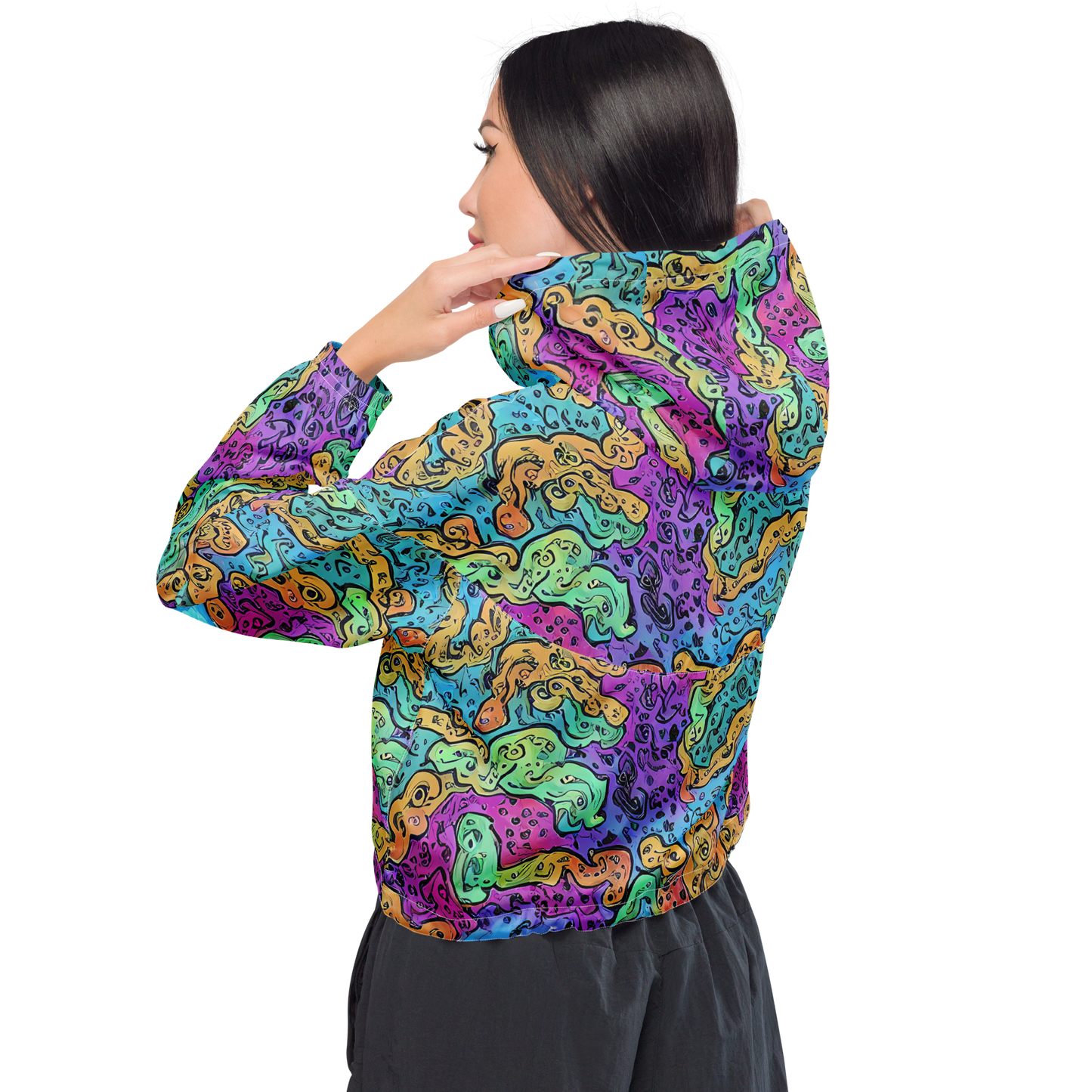 Women's Cropped Windbreaker - Intergalactic Graffiti