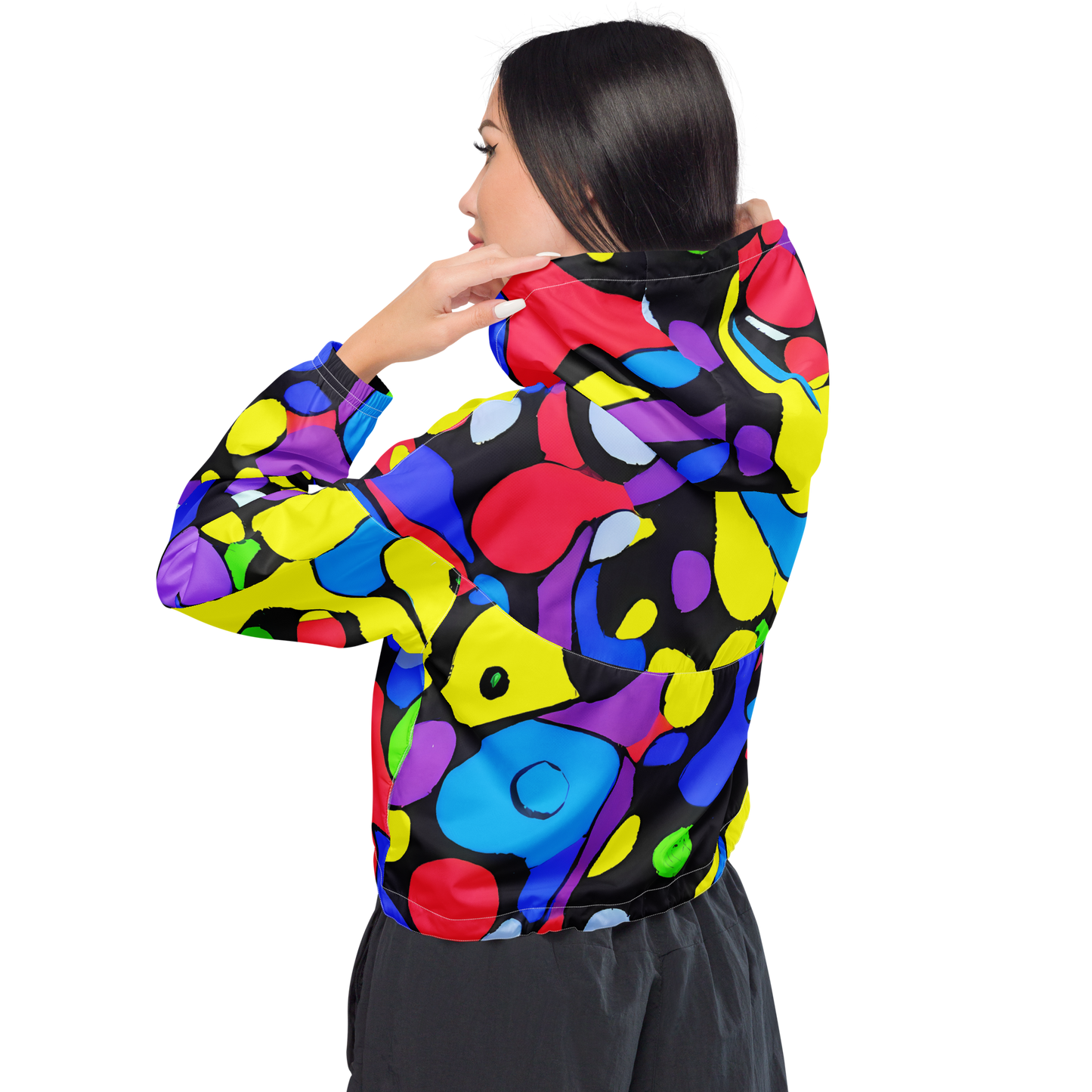 Women's Cropped Windbreaker - Miró's Mosaic