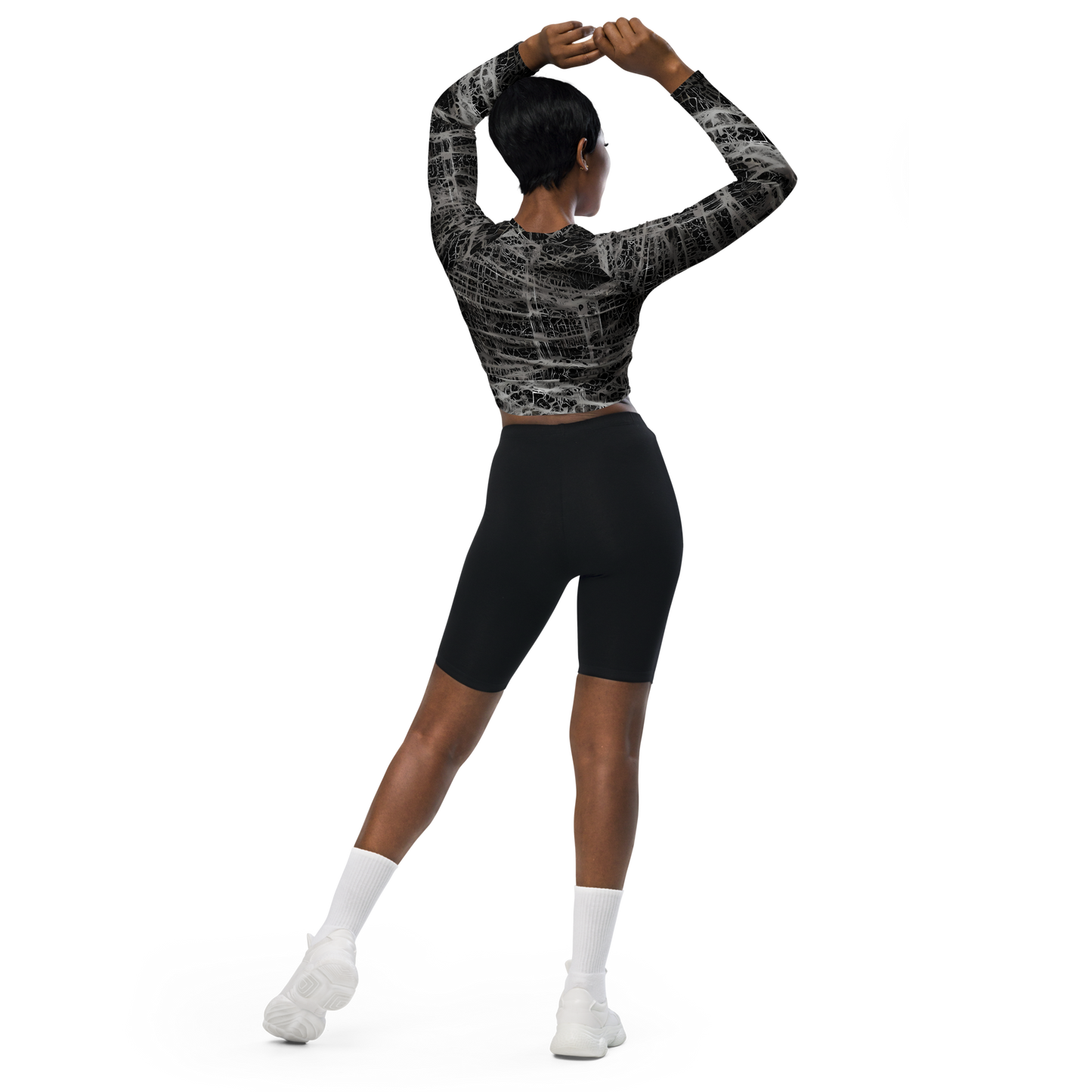 Long Sleeve Crop Top - Monochrome Mesh