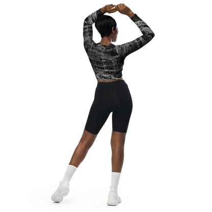 Long Sleeve Crop Top - Monochrome Mesh