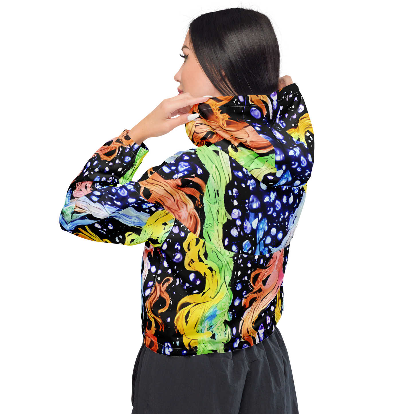 Women's Cropped Windbreaker - Celestial Serenade