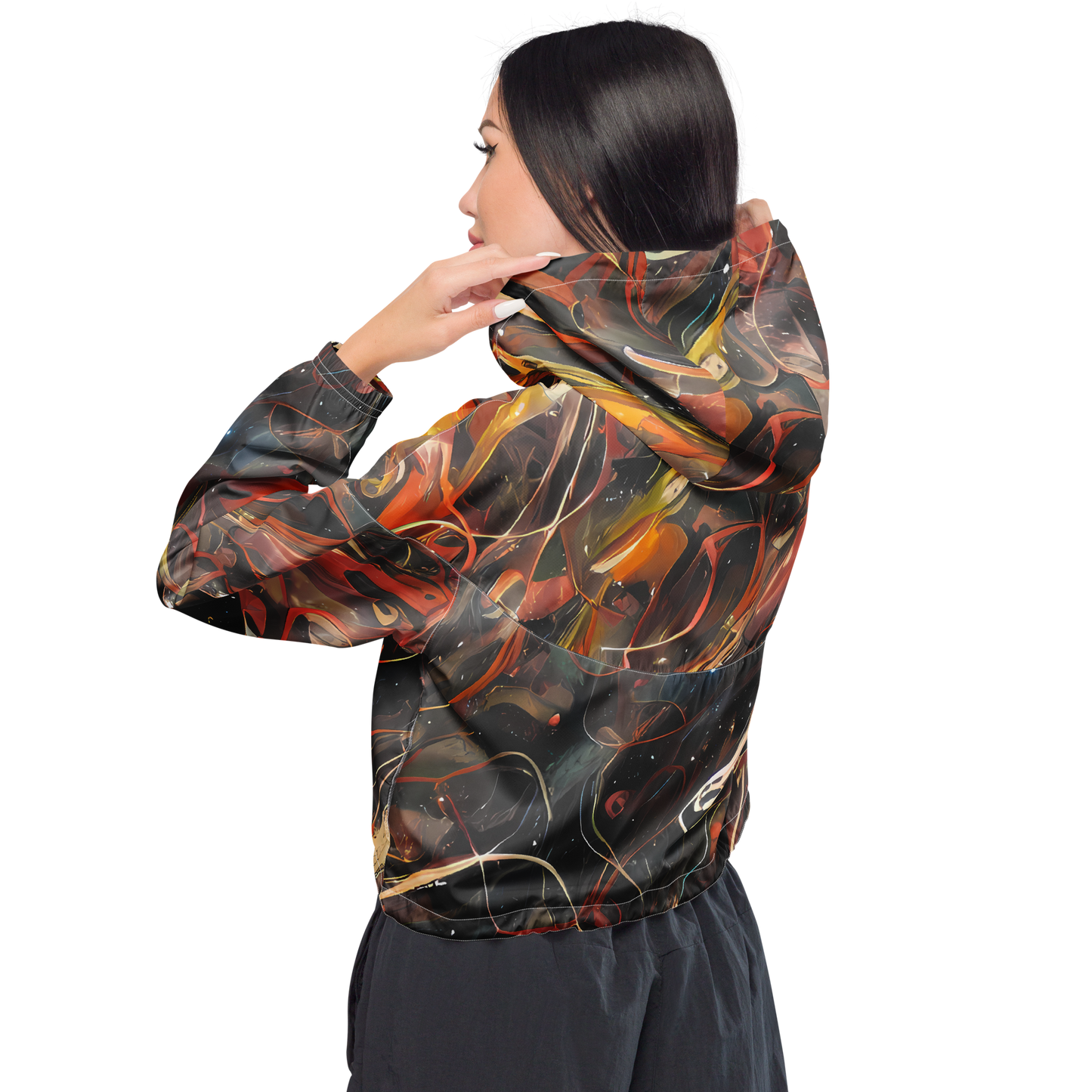 Women's Cropped Windbreaker - Temporal Vortex