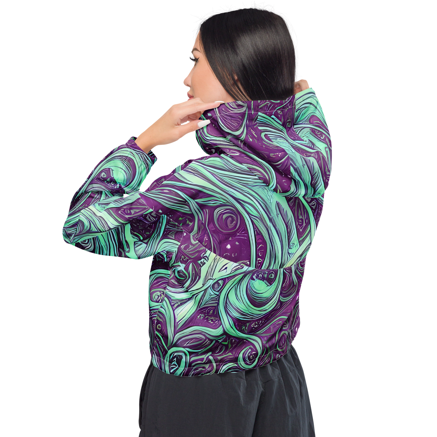 Women's Cropped Windbreaker - Temple Swirls