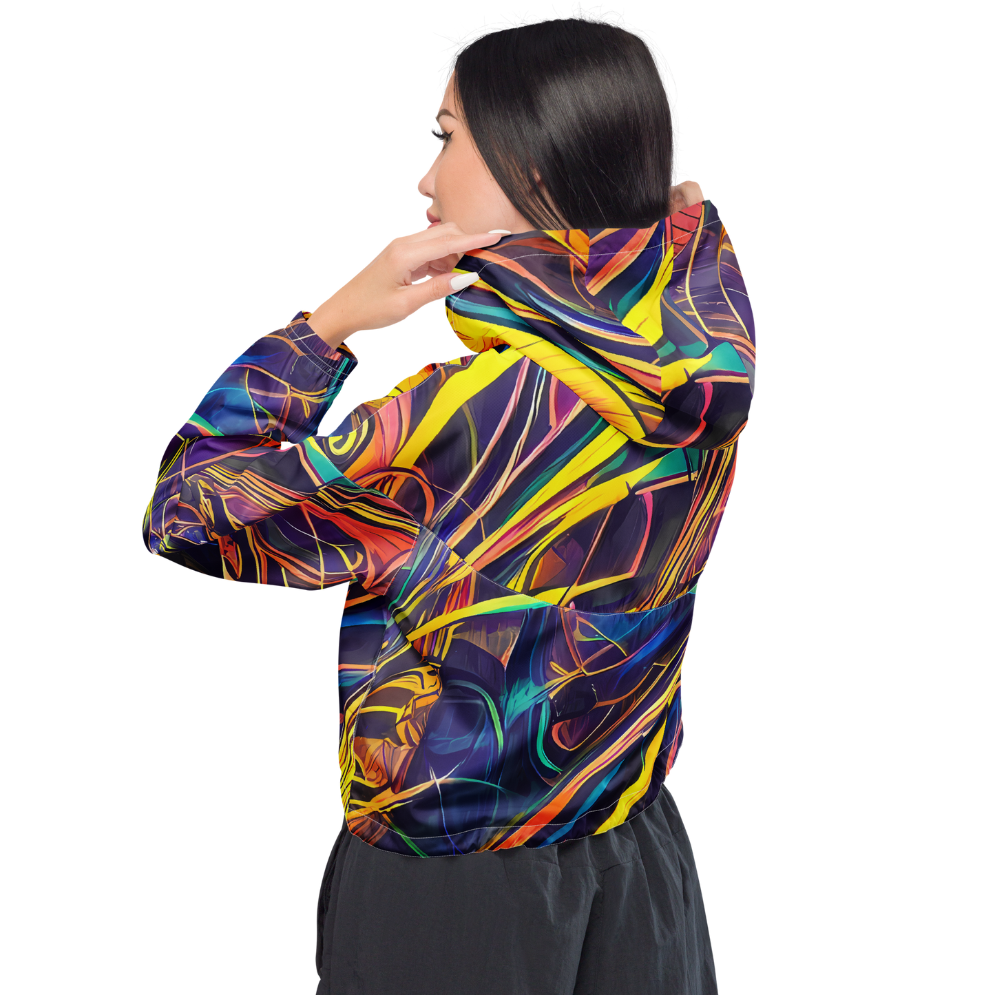 Women's Cropped Windbreaker - Vector Rhapsody