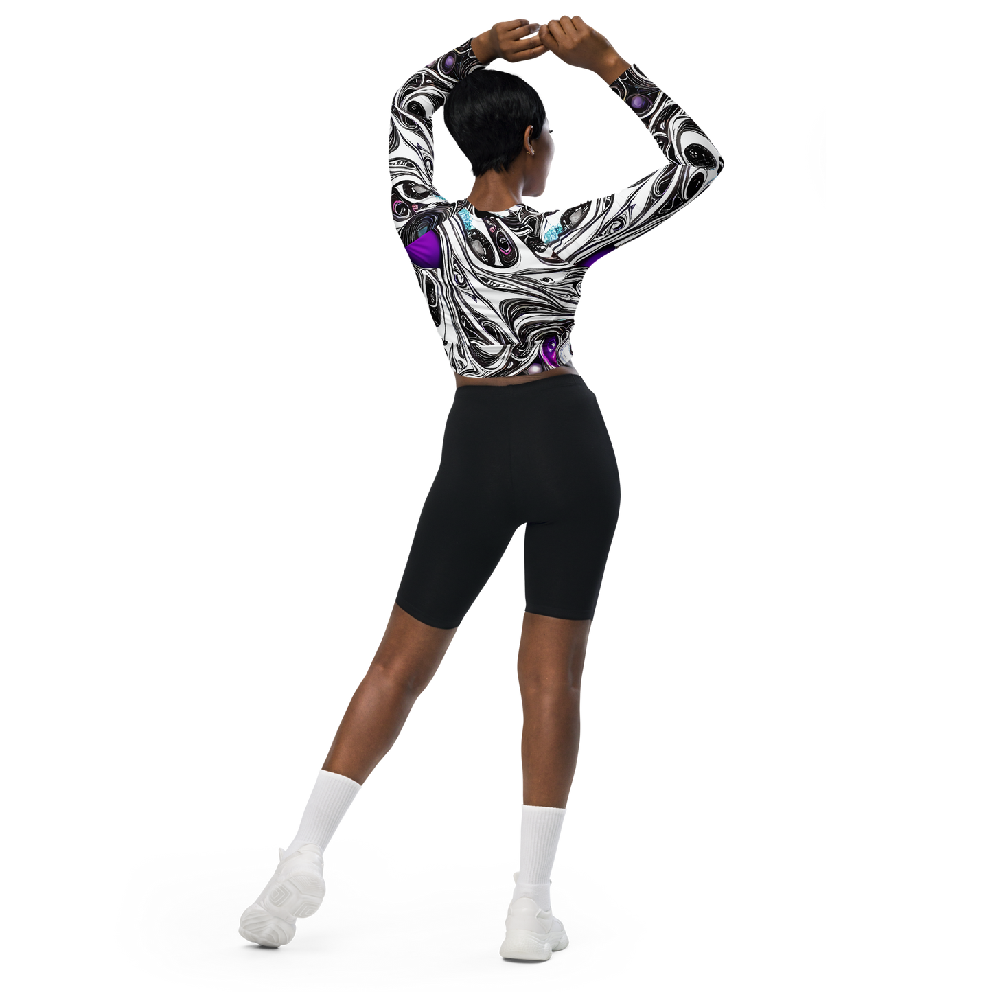 Long Sleeve Crop Top - Neo-Noir Waves