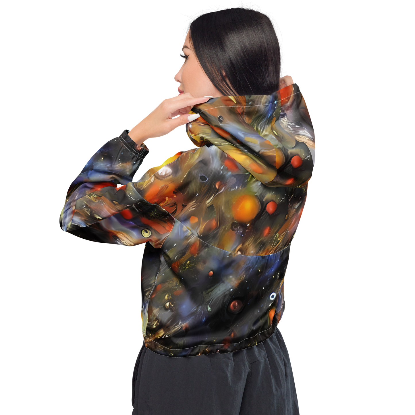 Women's Cropped Windbreaker - Brushstroke Blaze