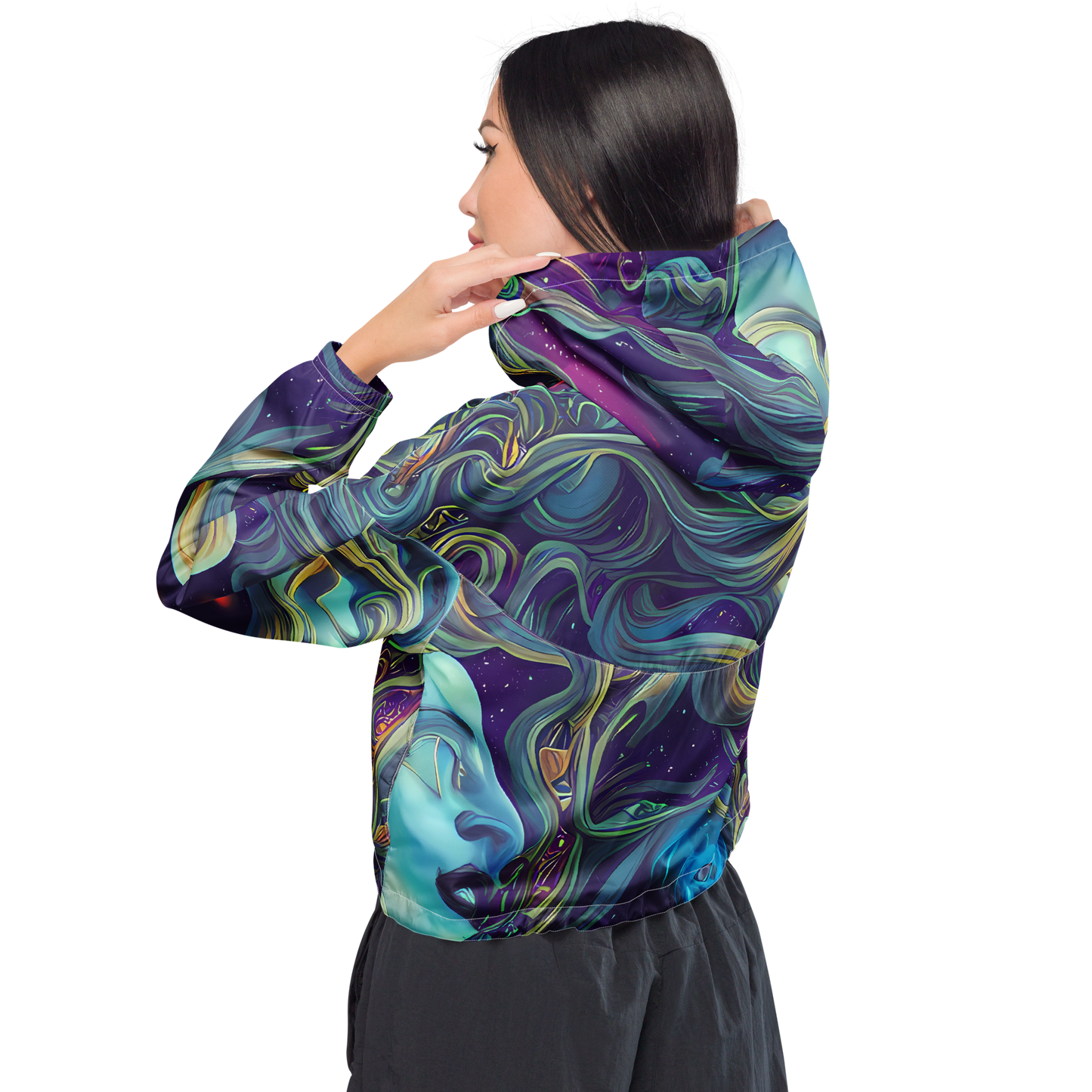 Women's Cropped Windbreaker - Stellar Waves