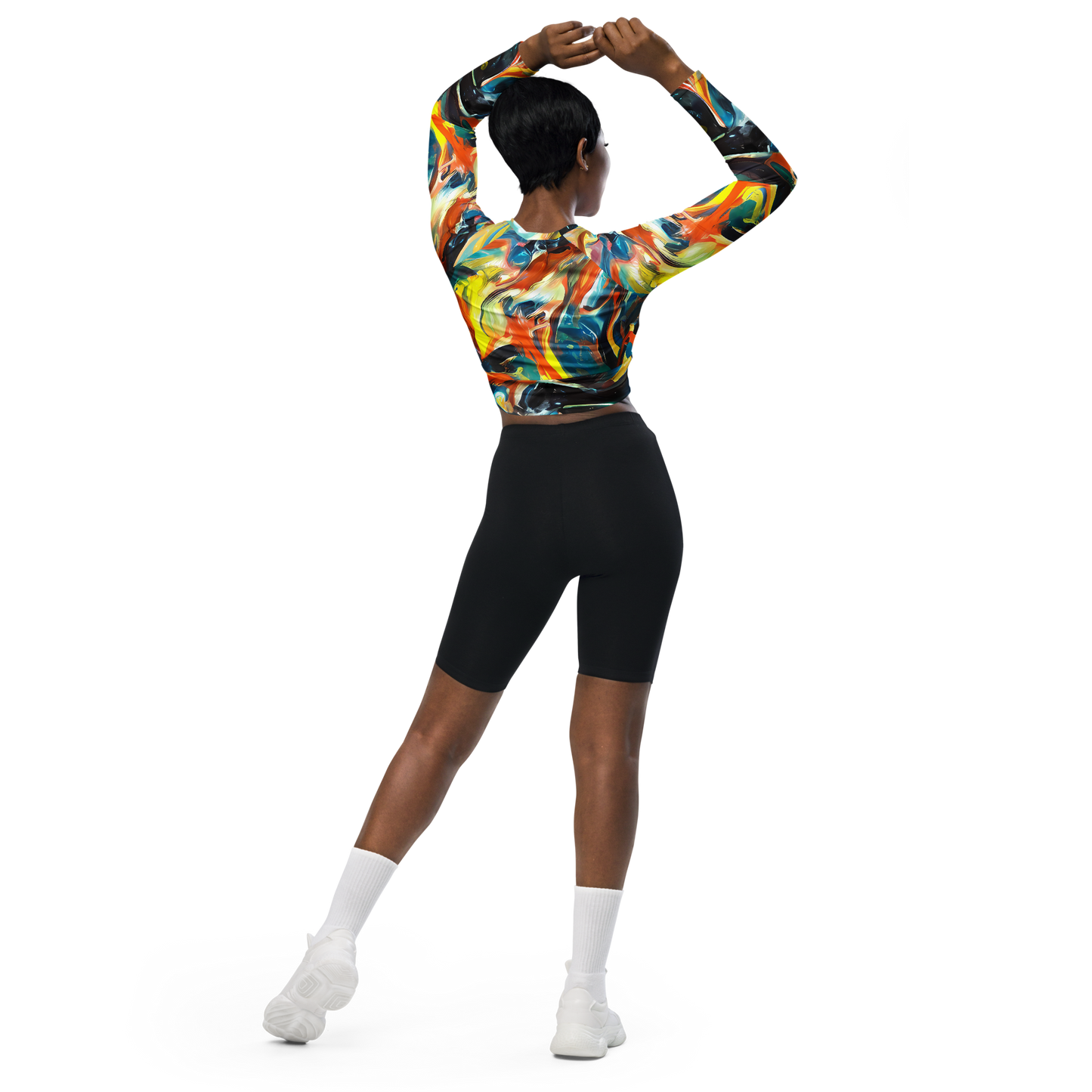 Long Sleeve Crop Top - Chromatic Vortex