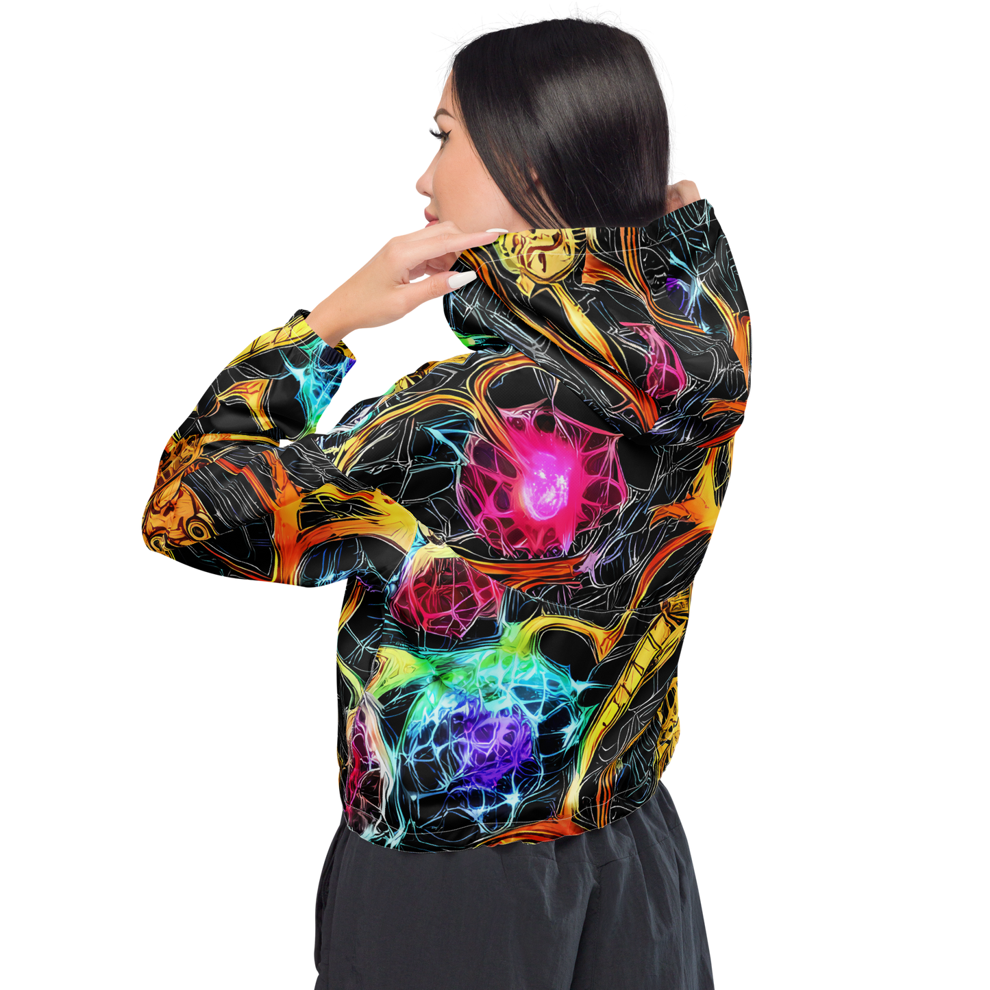 Women's Cropped Windbreaker - Psychedelic Pulsar