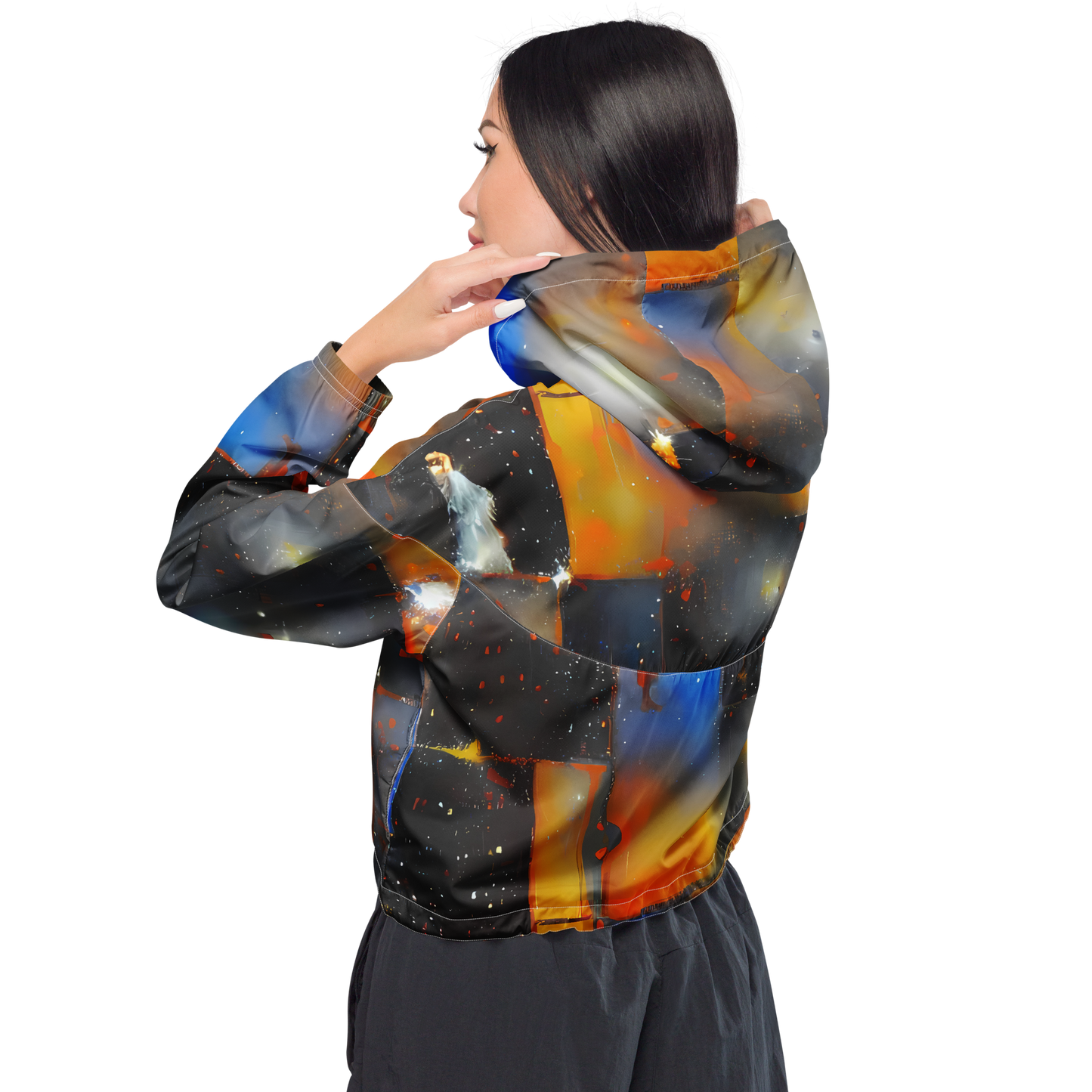 Women's Cropped Windbreaker - Monet's Matrix