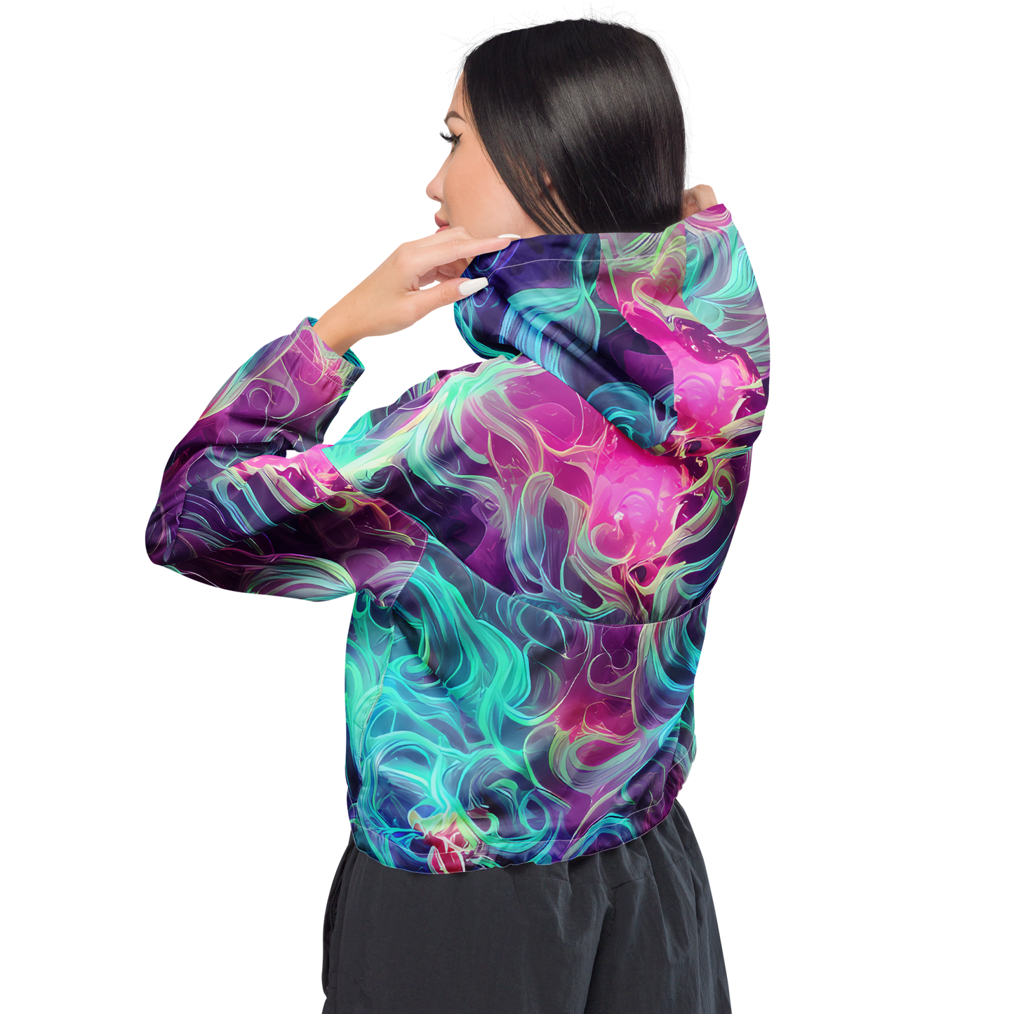 Women's Cropped Windbreaker - Galactic Bloom