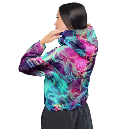 Women's Cropped Windbreaker - Galactic Bloom