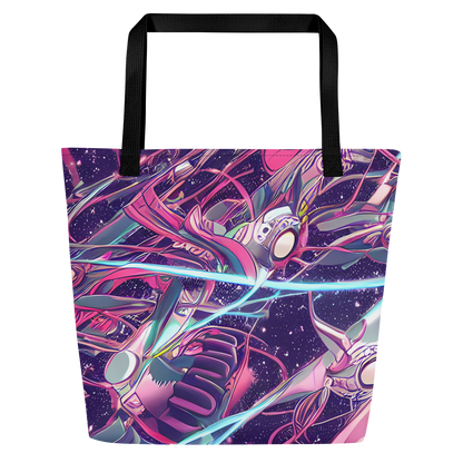 Large Tote Bag w/ Pocket - Neo-Tokyo Twirl